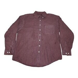 Vintage Eddie Bauer Mens Plaid Button Down Shirt Long Sleeve (M) - TALL Burgundy